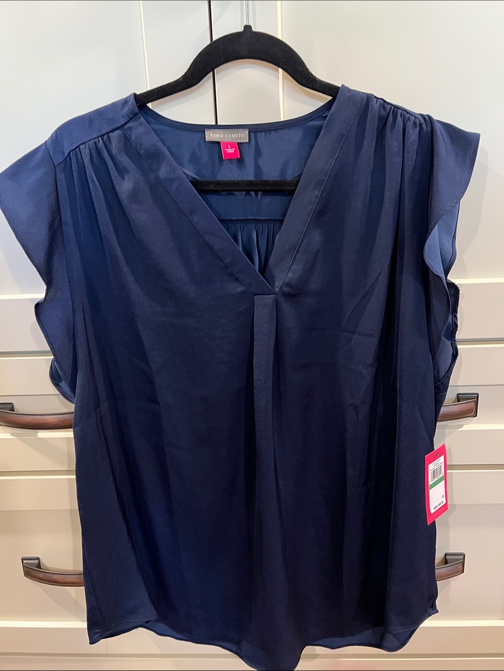 Vince Camuto Navy V-Neck Cap Sleeve Blouse